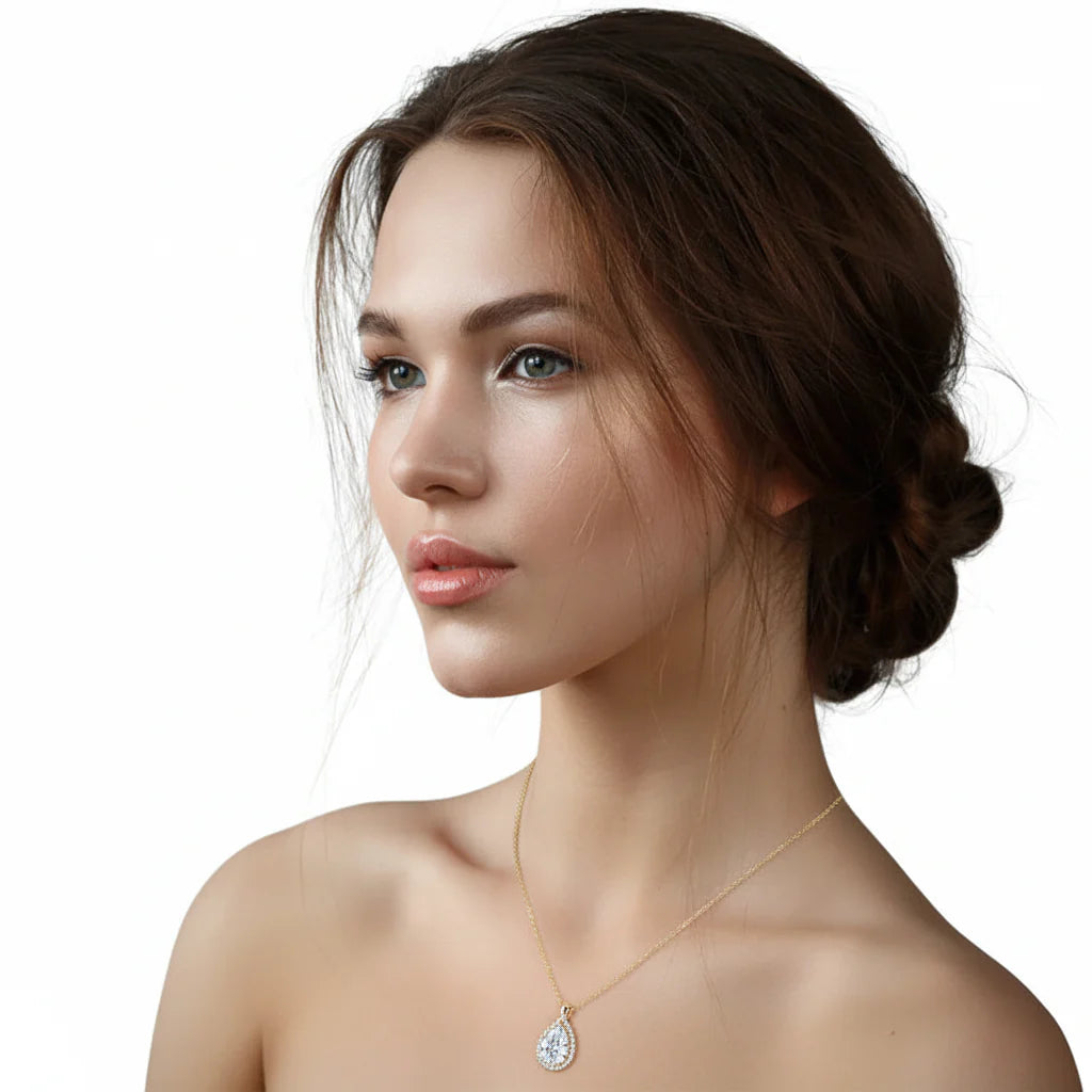 Stunning 18K Gold Plated Moissanite Classic Pendant Necklace