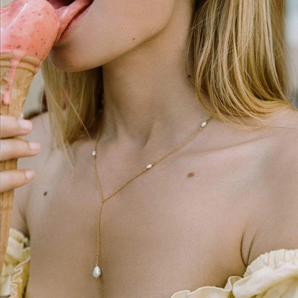 Elegant Gold Plated Fresh Water Pearl Necklace - Dainty Charm