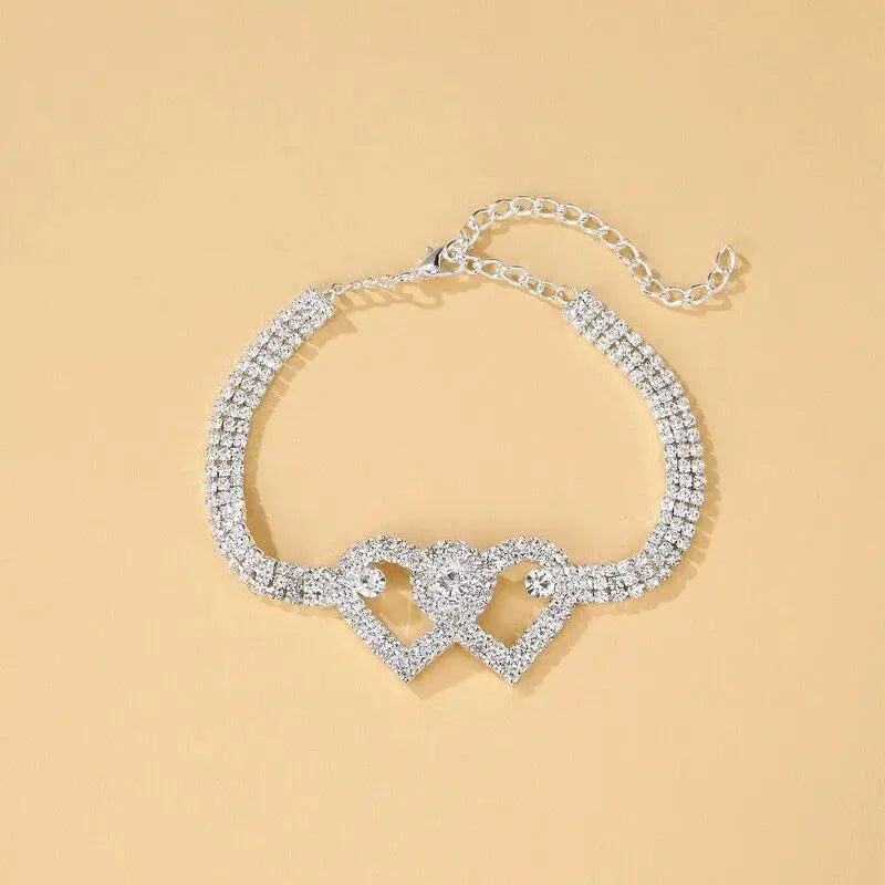 Charming Double Heart Crystal Anklet - Love Barefoot Chain Bracelet