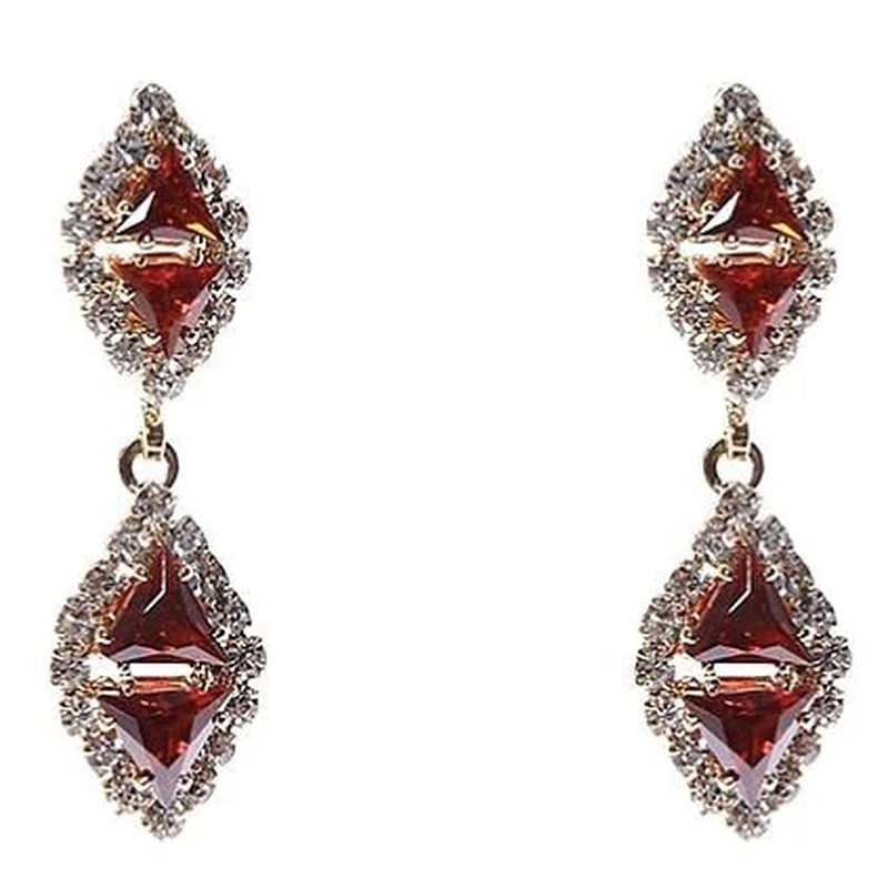 Stunning Linked Rhombus Dangle Earrings with Sparkling Rhinestones