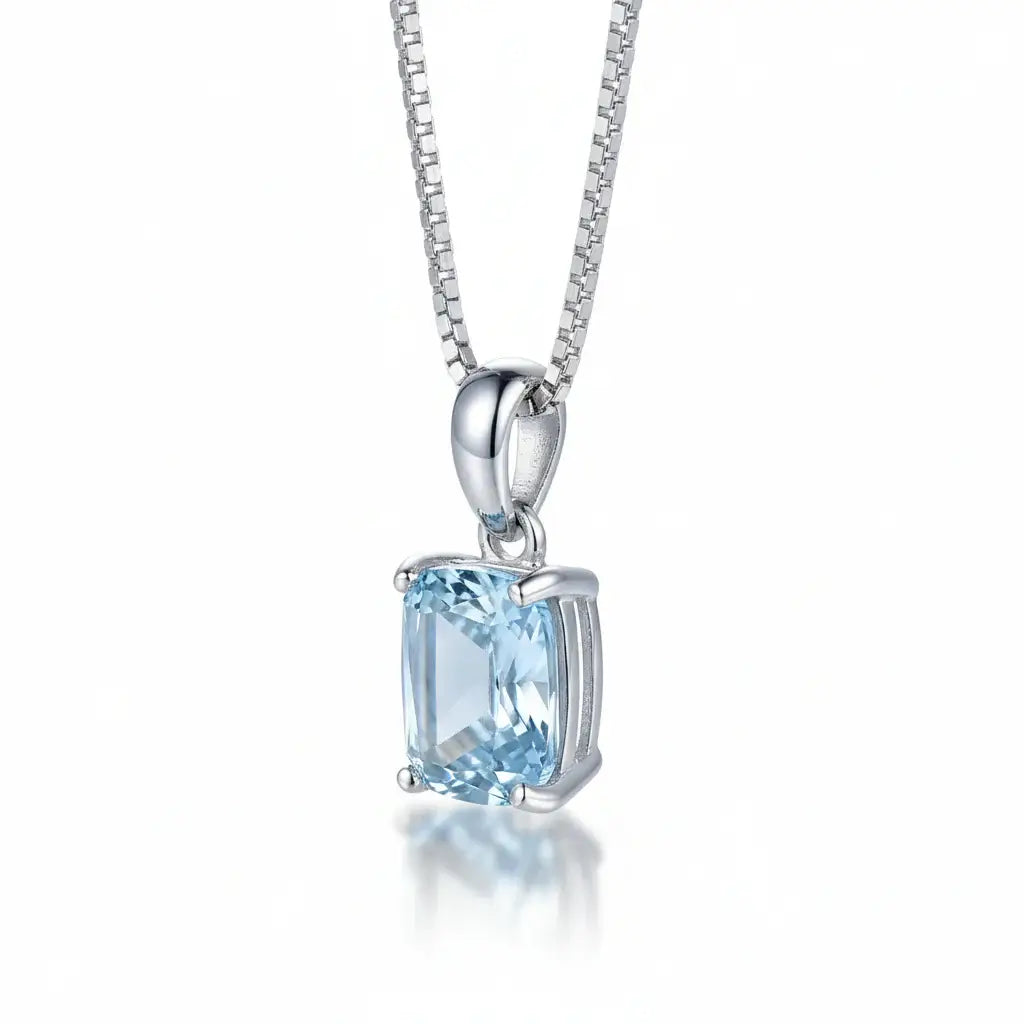 Elegant 925 Sterling Silver Blue Stone Pendant Necklace - Fine Jewelry