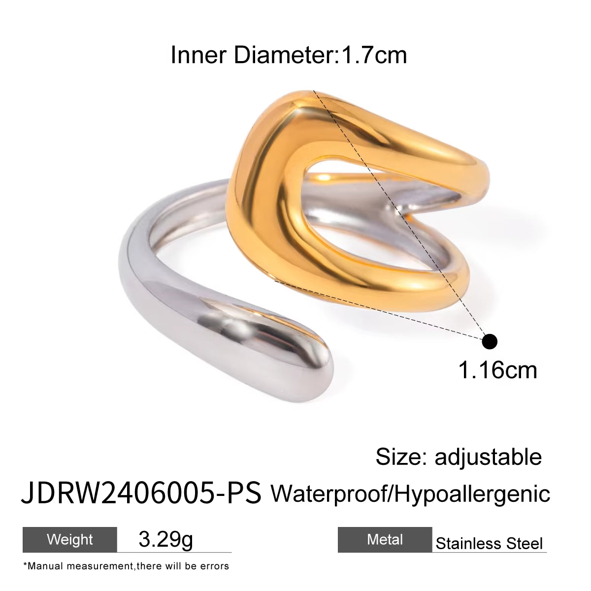 Stylish Waterproof Stainless Steel Geometric Wide Ring - Elegant Golden Jewelry for Women