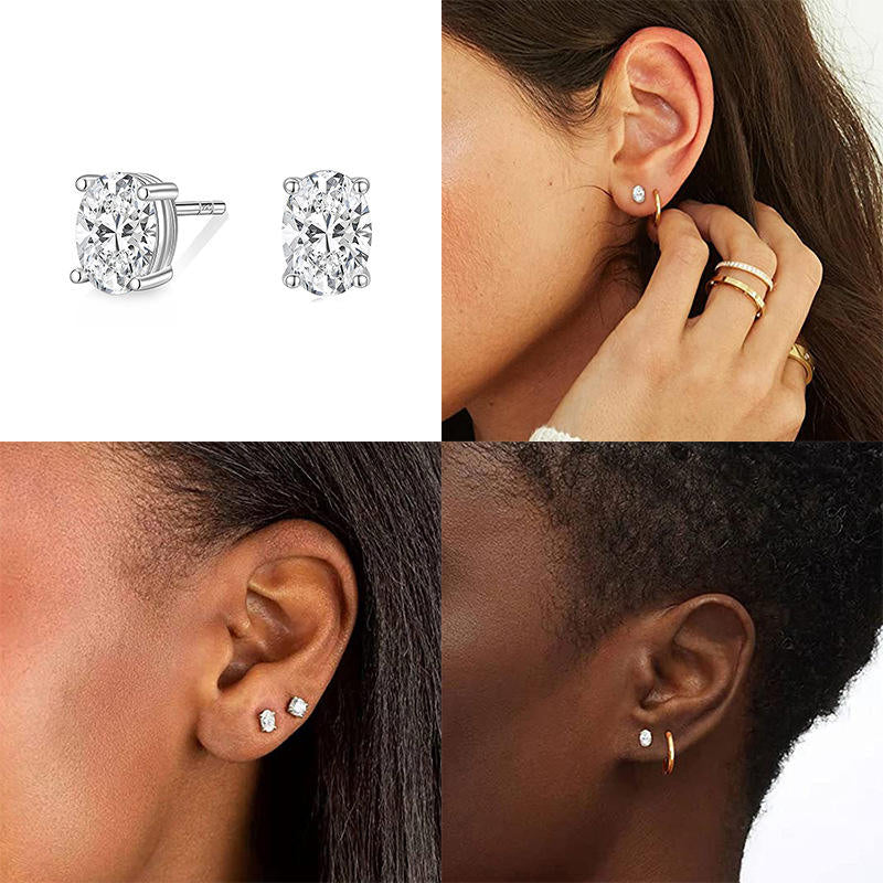 Elegant 925 Sterling Silver Prong Set Cubic Zirconia Stud Earrings