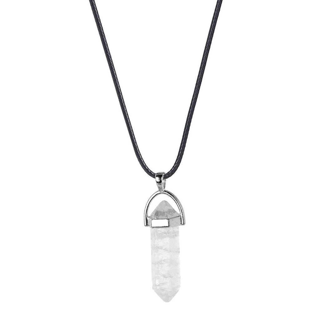 Natural Stone Hexagonal Pendant Necklace Healing Crystal Quartz Chakra Jewelry