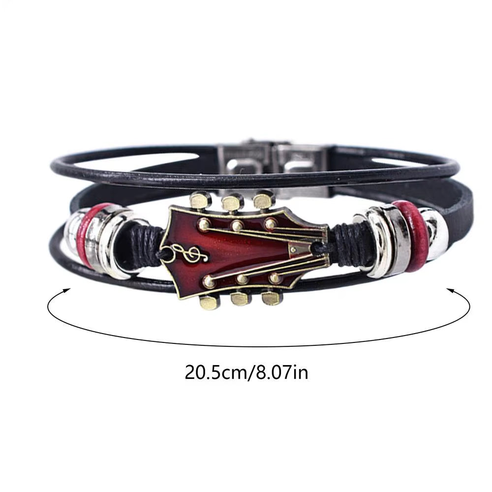 Braided Guitar Bracelet Zinc Alloy Adjustable Buckle Manual Woven Faux Leather 3-Layered Retro Punk Wrist Jewelry Gifts