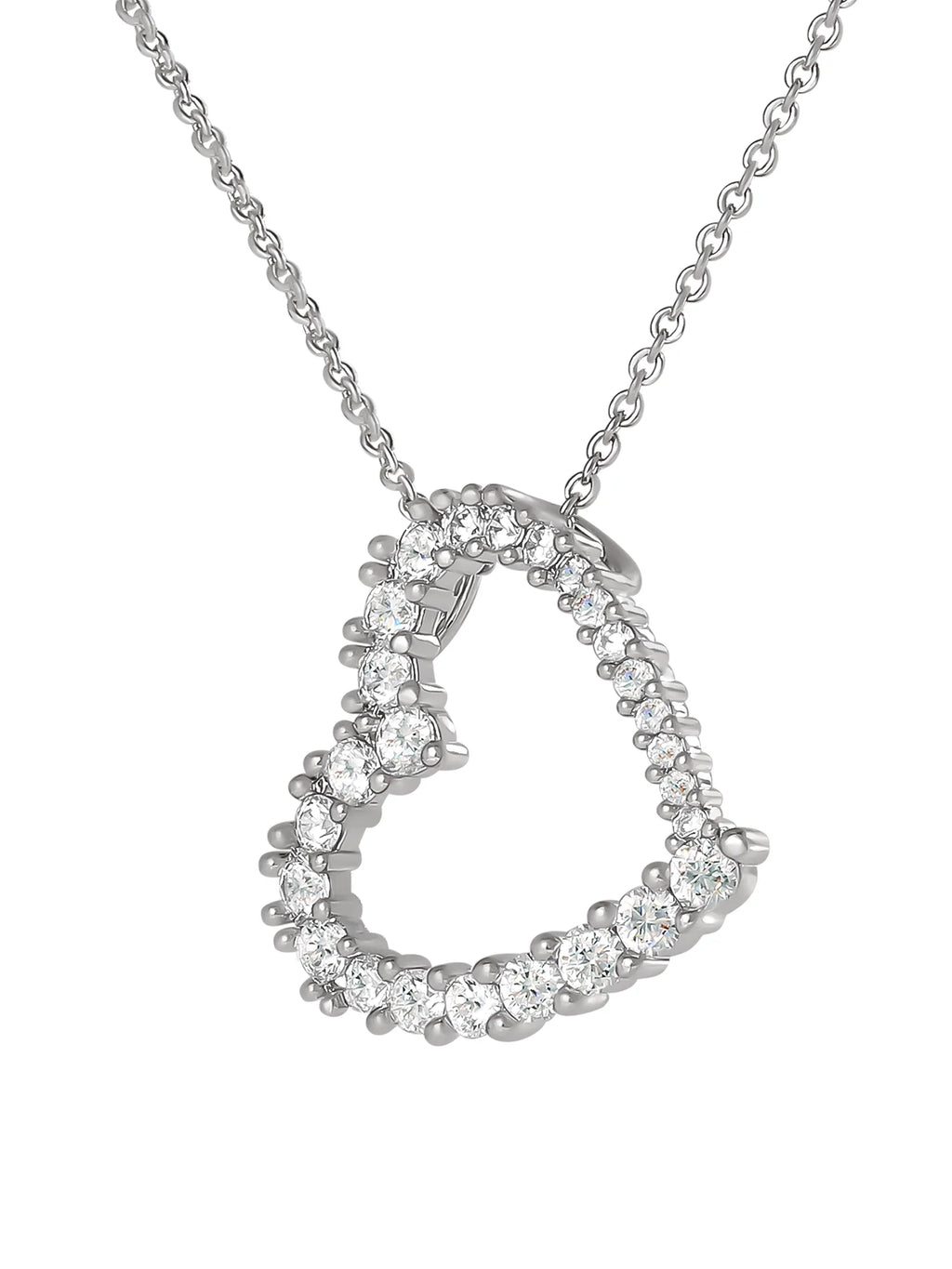 Fine, Women'S Silver Plated Cubic Zirconia Open Heart Pendant Necklace, 18"