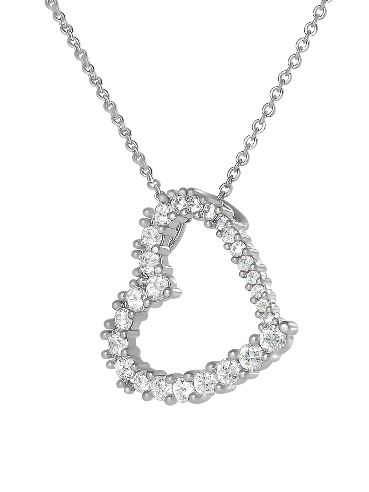 Fine, Women'S Silver Plated Cubic Zirconia Open Heart Pendant Necklace, 18"