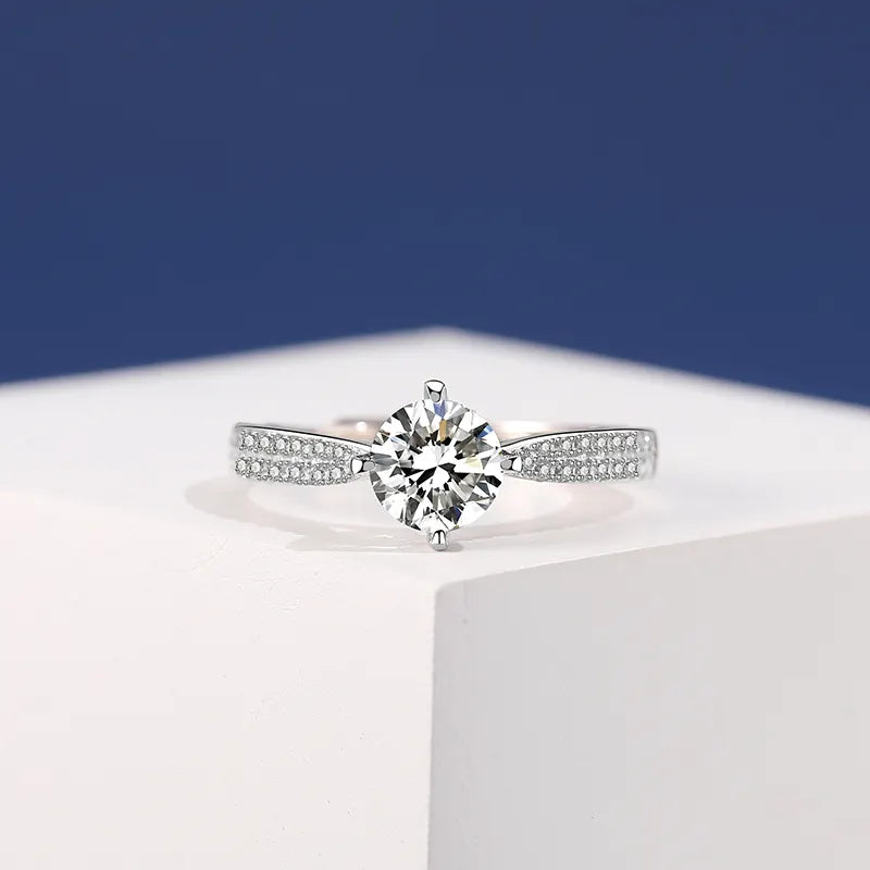 Stunning 925 Sterling Silver Engagement Ring with 18K White Gold and AAA Zircon for Women