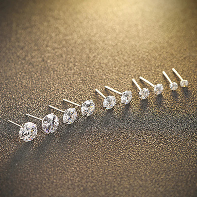 Elegant Sterling Silver Cubic Zirconia Stud Earrings - Timeless Sparkle for Every Occasion