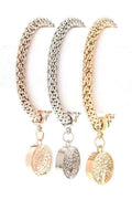 Elegant 3-Tone Willow Tree Charm Popcorn Bracelet Set