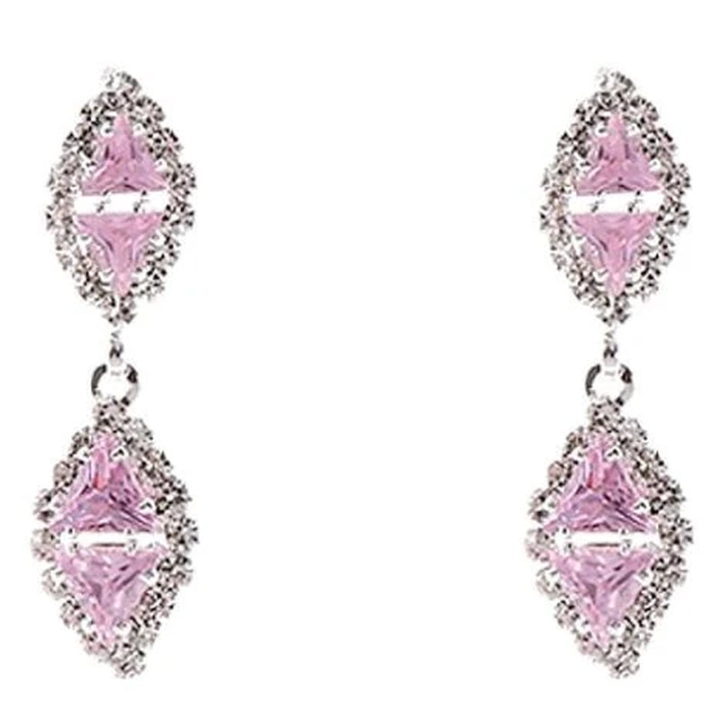 Stunning Linked Rhombus Dangle Earrings with Sparkling Rhinestones