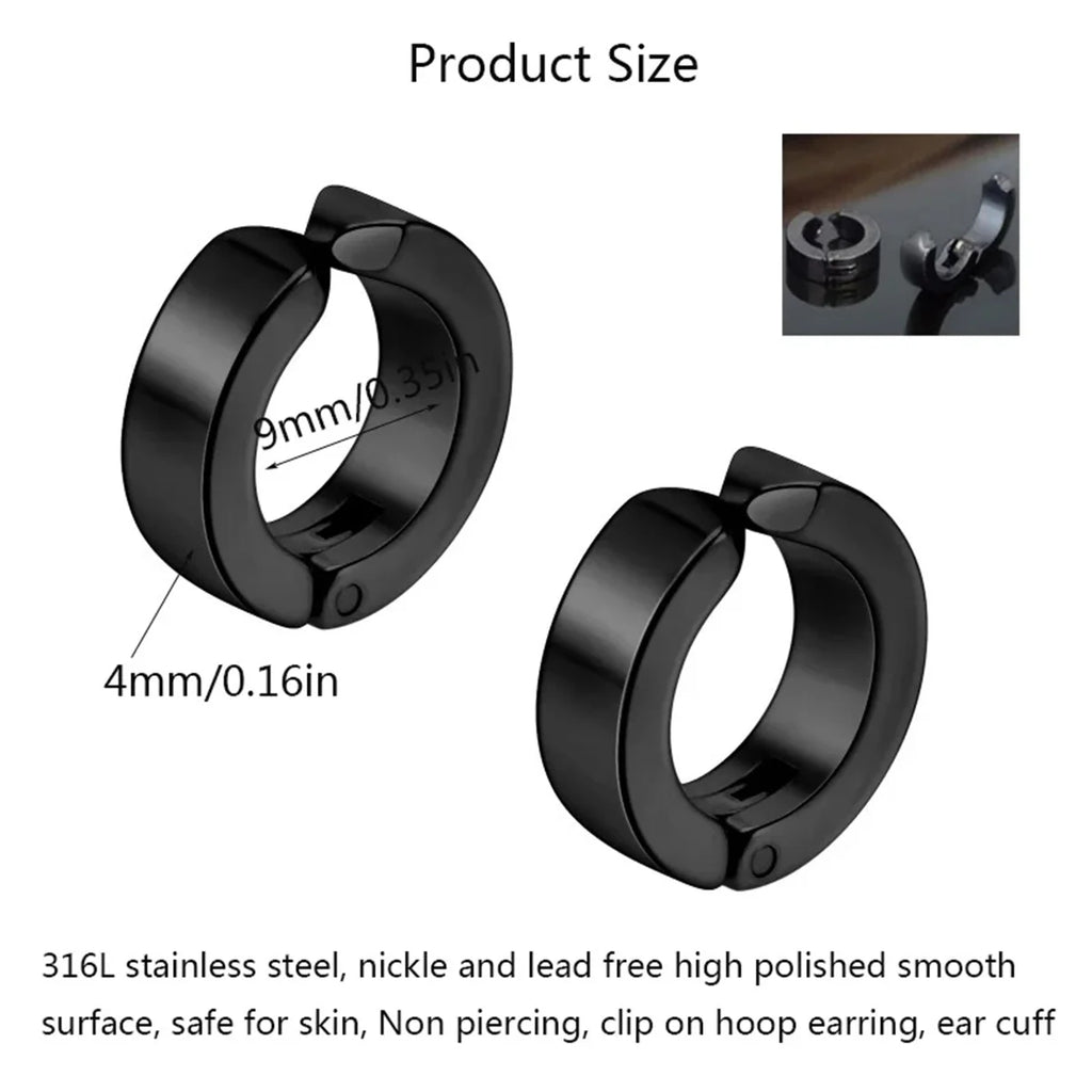 Stylish 2Pcs Non-Piercing Stainless Steel Cuff Hoop Earrings - Fake Piercing Clip-On Design