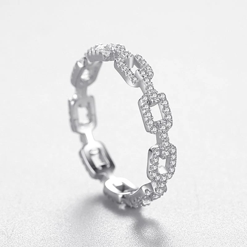 Stylish Sterling Silver Hip Hop Chain Rings with Sparkling Cubic Zirconia