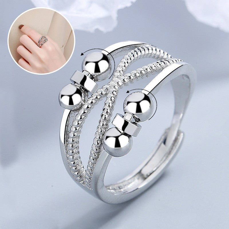 Rotatable Ring with Open Design Fashion Double-Layered Hollow Line Anxiety Relief Rings for Women