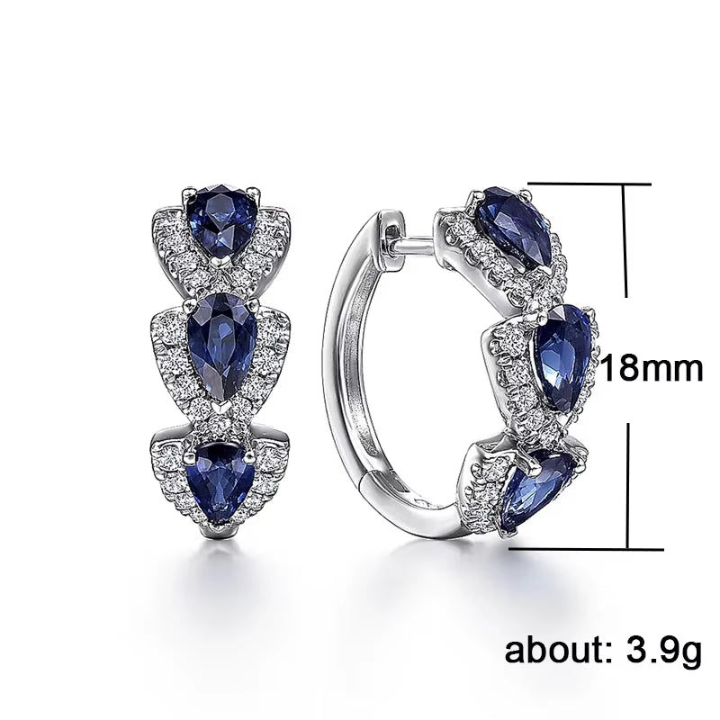 Luxury Blue Cubic Zirconia Hoop Earrings - Elegant Accessories for Weddings & Anniversaries