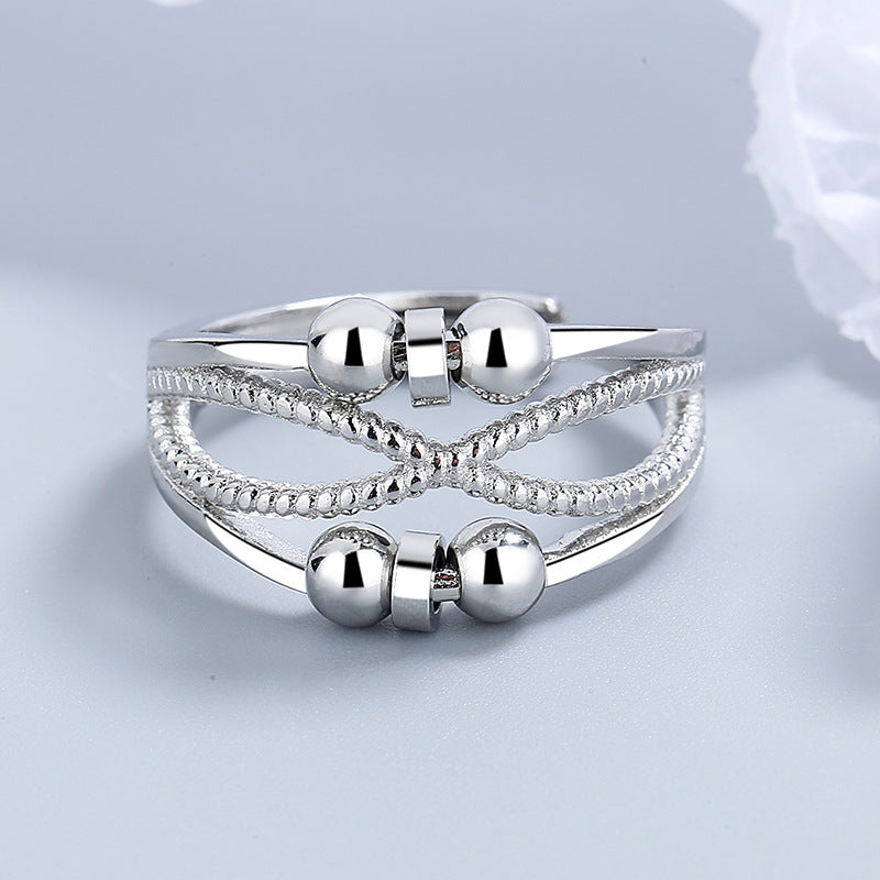 Rotatable Ring with Open Design Fashion Double-Layered Hollow Line Anxiety Relief Rings for Women