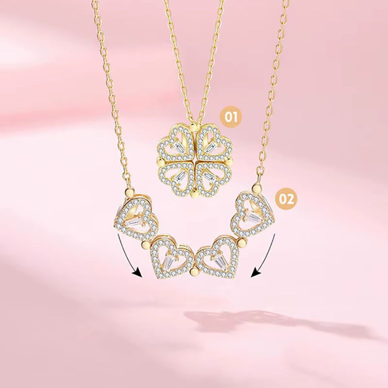 Heart-Shaped Four Leaf Clover Pendant Necklace - Zircon Clavicle Chain for Women, Perfect Gift for Love