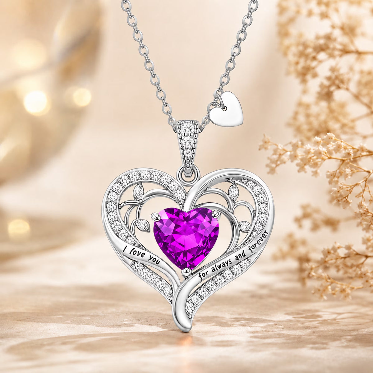 Birthstone Heart Pendant Necklace for Women, Christmas Birthday Anniversary Jewelry Gift