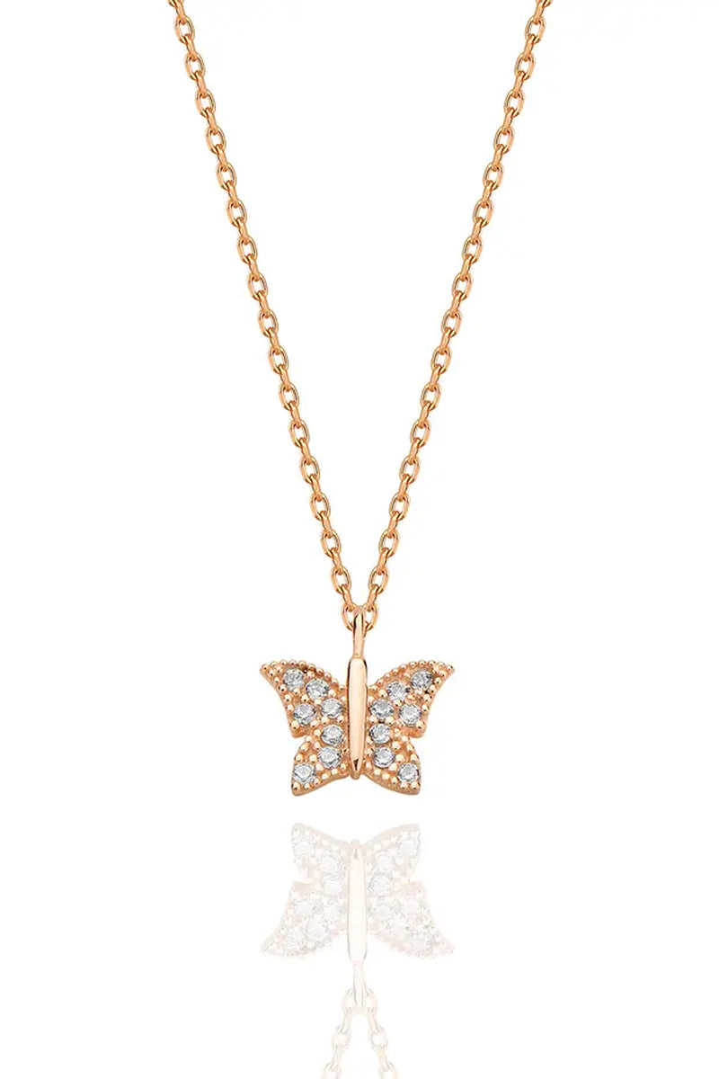 Elegant 925 Sterling Silver Rose Gold Butterfly Necklace - Dainty Pendant Jewelry Gift for Women
