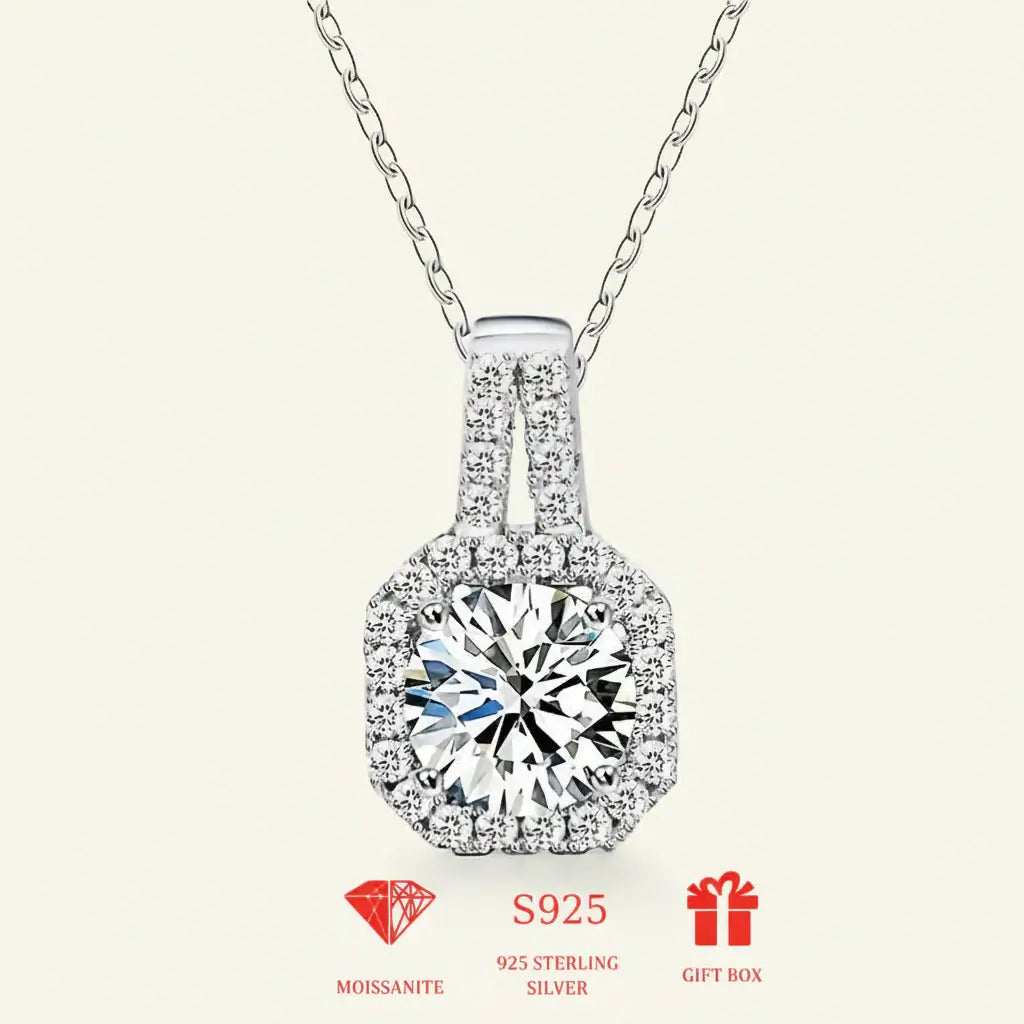 Stunning Moissanite Diamond Pendant Necklace in Rhodium-Plated 925 Silver
