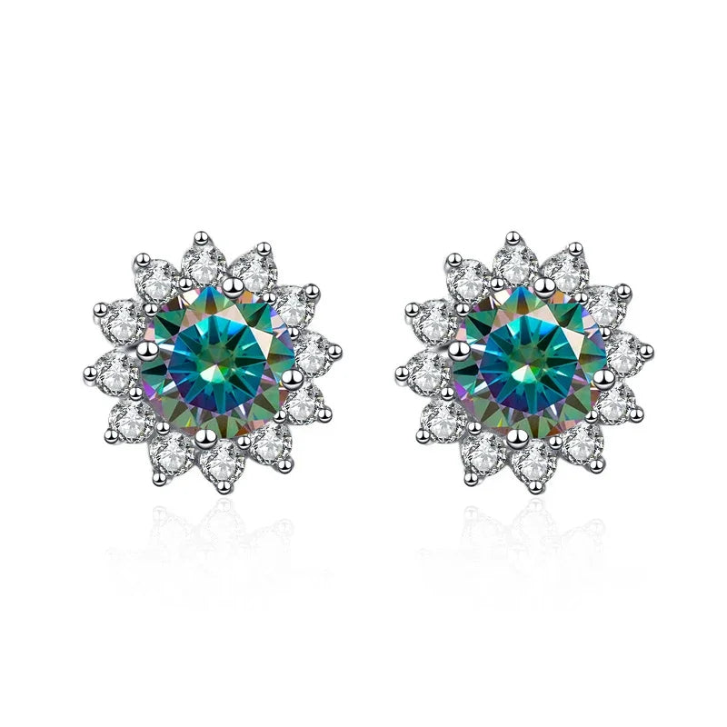 Stunning 1CT Moissanite Sunflower Stud Earrings in 925 Sterling Silver - D Color VVS1 Wedding Jewelry Gift for Her