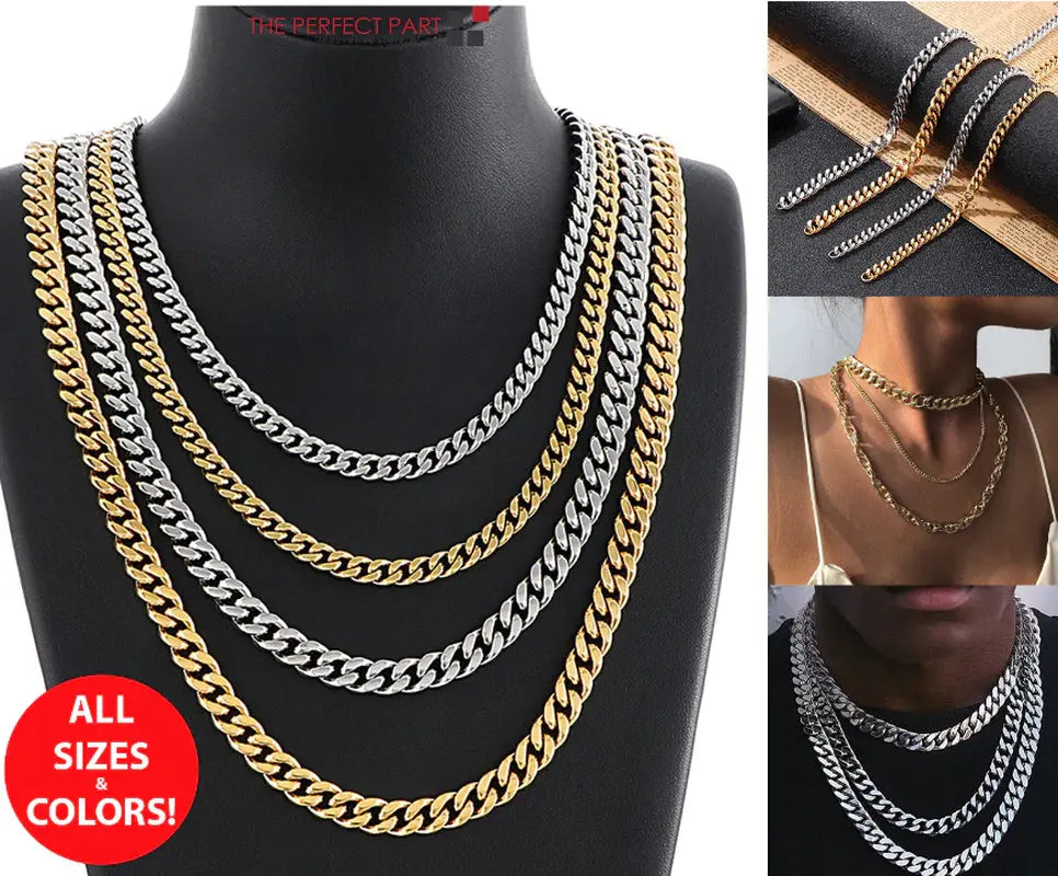 Stylish Stainless Steel Cuban Curb Chain Necklace for Men & Women - Available in 3/5/7/9/11mm Sizes