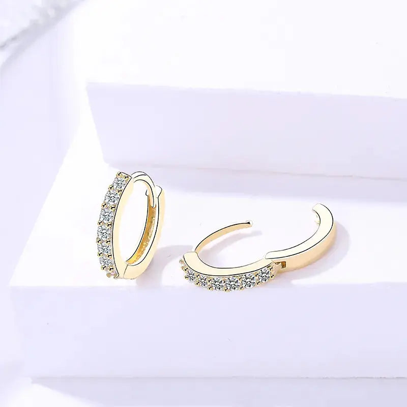 Elegant 18K Gold-Plated Sterling Silver CZ Micro Pave Huggie Hoop Earrings