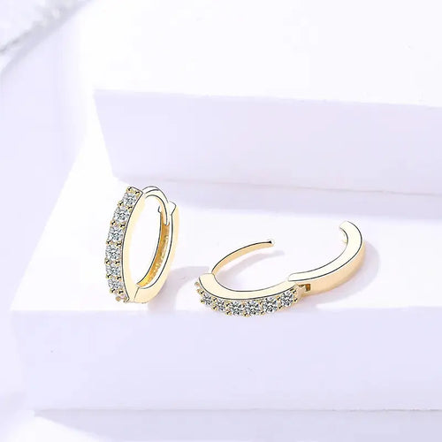 Elegant 18K Gold-Plated Sterling Silver CZ Micro Pave Huggie Hoop Earrings
