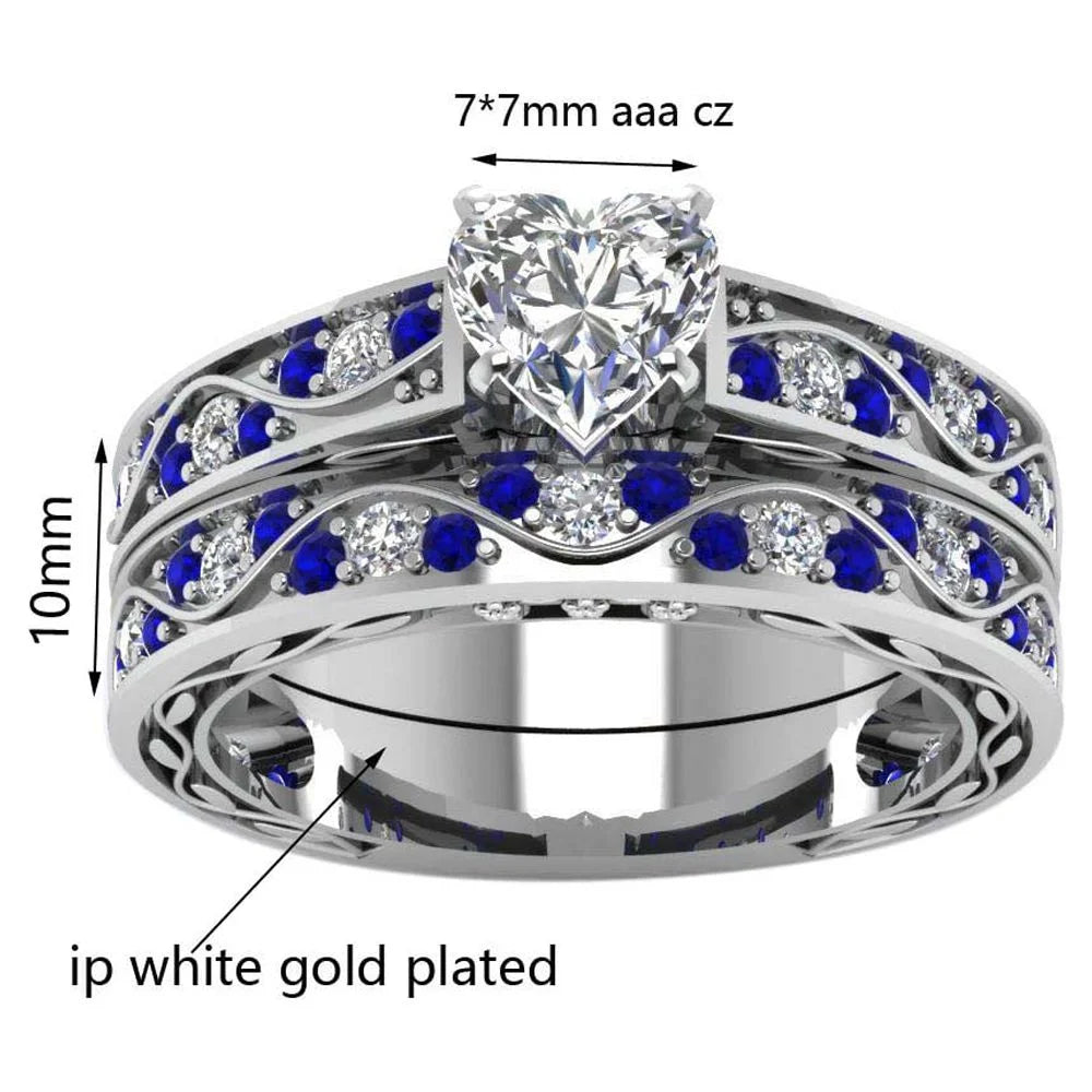 Matching Ring Couple Rings White Gold Plated 1CT CZ Women Wedding Ring Sets Female Ring