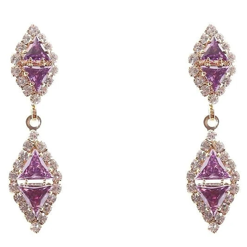 Stunning Linked Rhombus Dangle Earrings with Sparkling Rhinestones