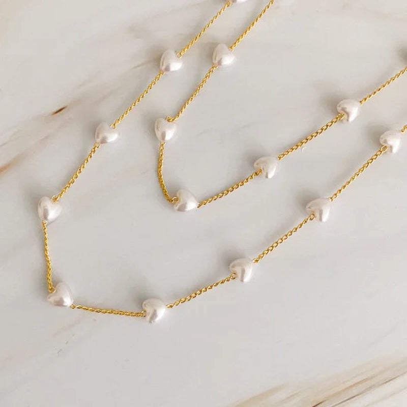 Elegant Pearl Heart Long Chain Necklace for Timeless Style