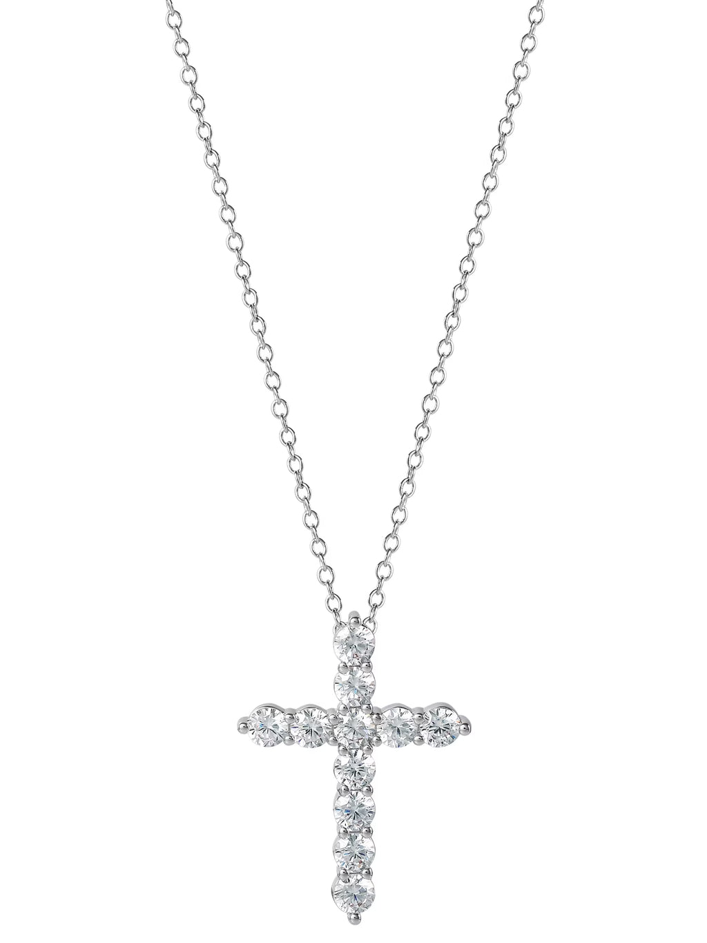 Brilliance Fine- Women'S Silver Plated Brass Cubic Zirconia Cross Pendant, 18" + 2" Ext Chain
