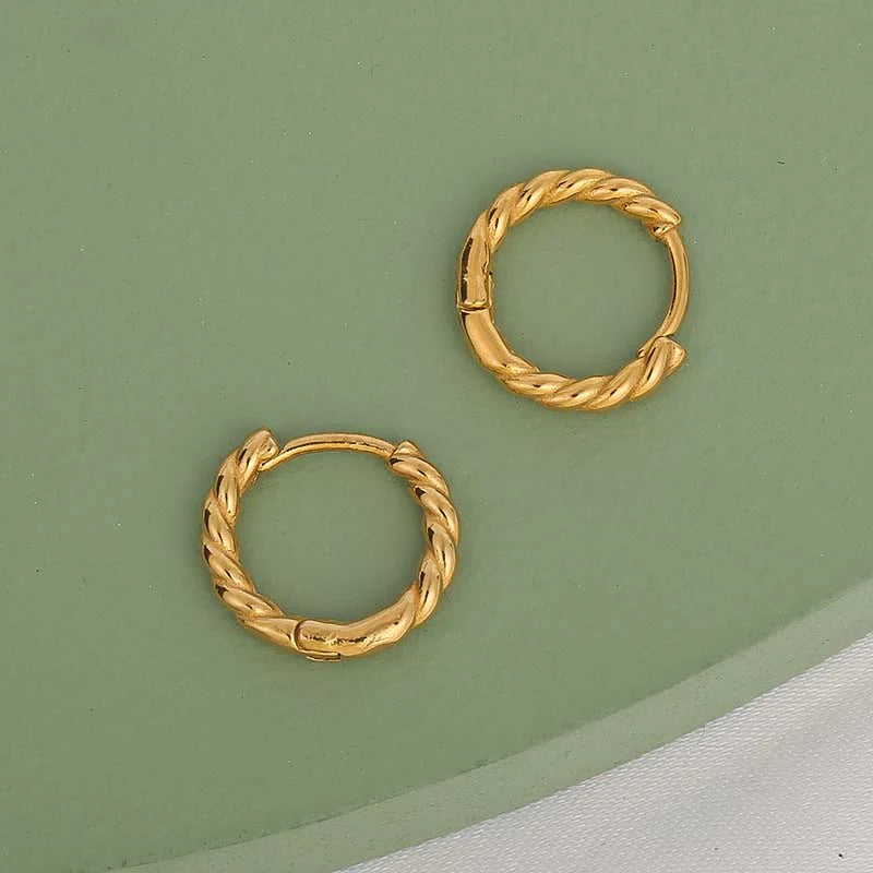Elegant 18K Gold Plated Thin Rope Chain Hoop Earrings