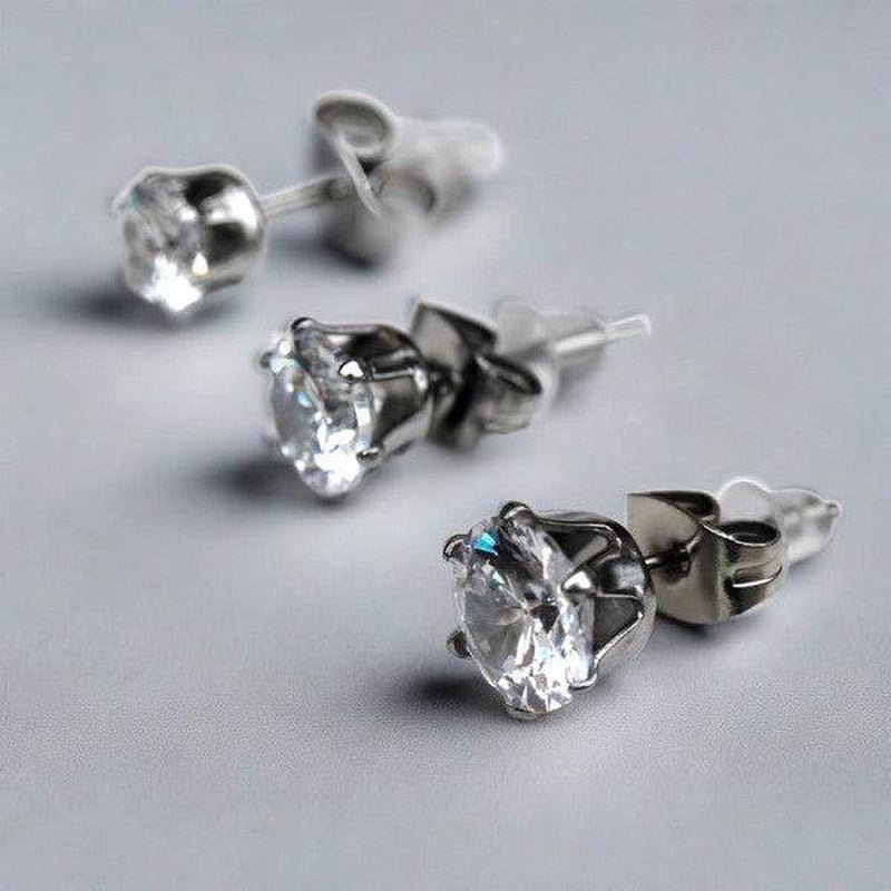 Elegant 316L Surgical Steel Clear CZ Round Stud Earrings