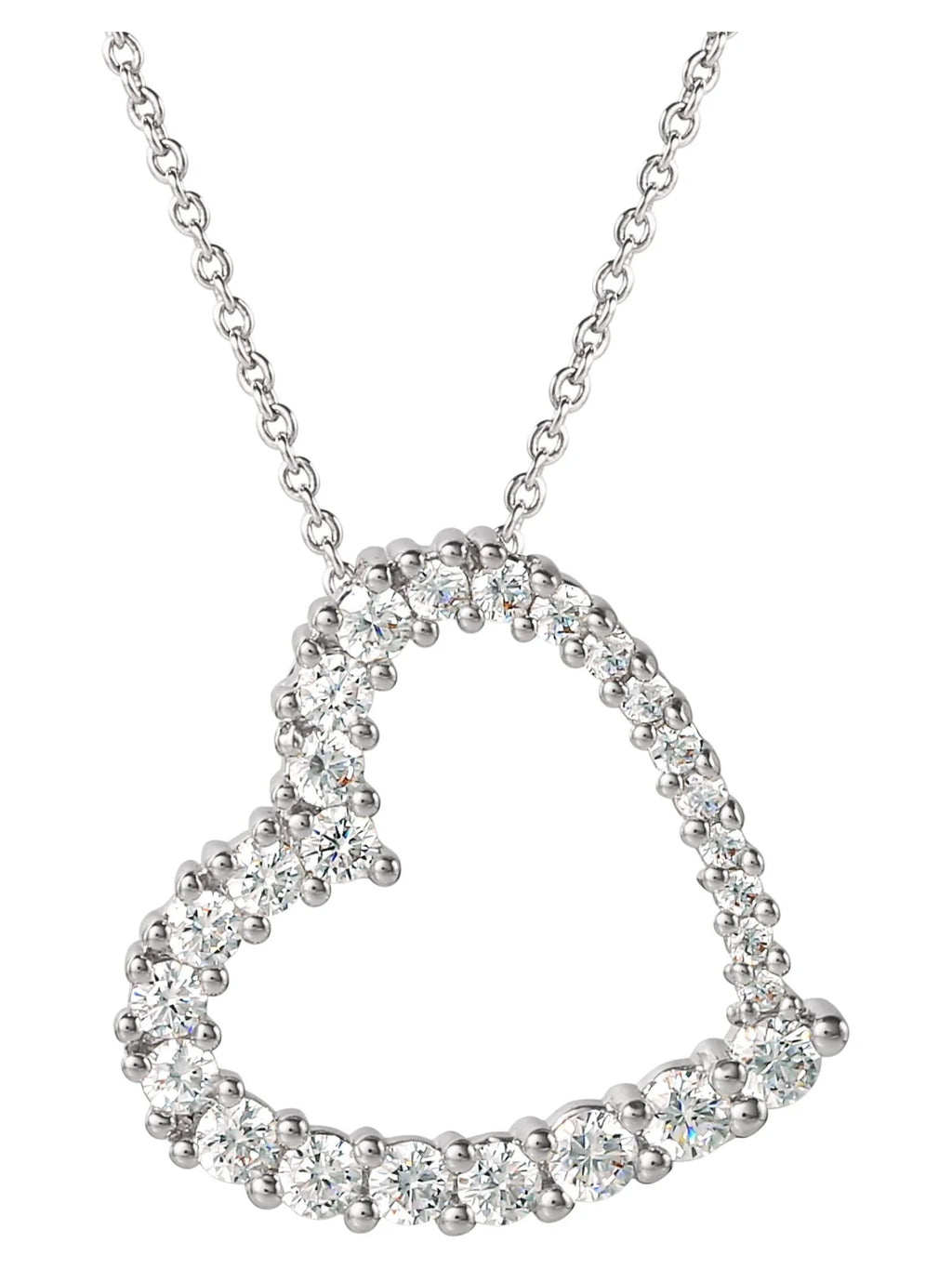 Fine, Women'S Silver Plated Cubic Zirconia Open Heart Pendant Necklace, 18"