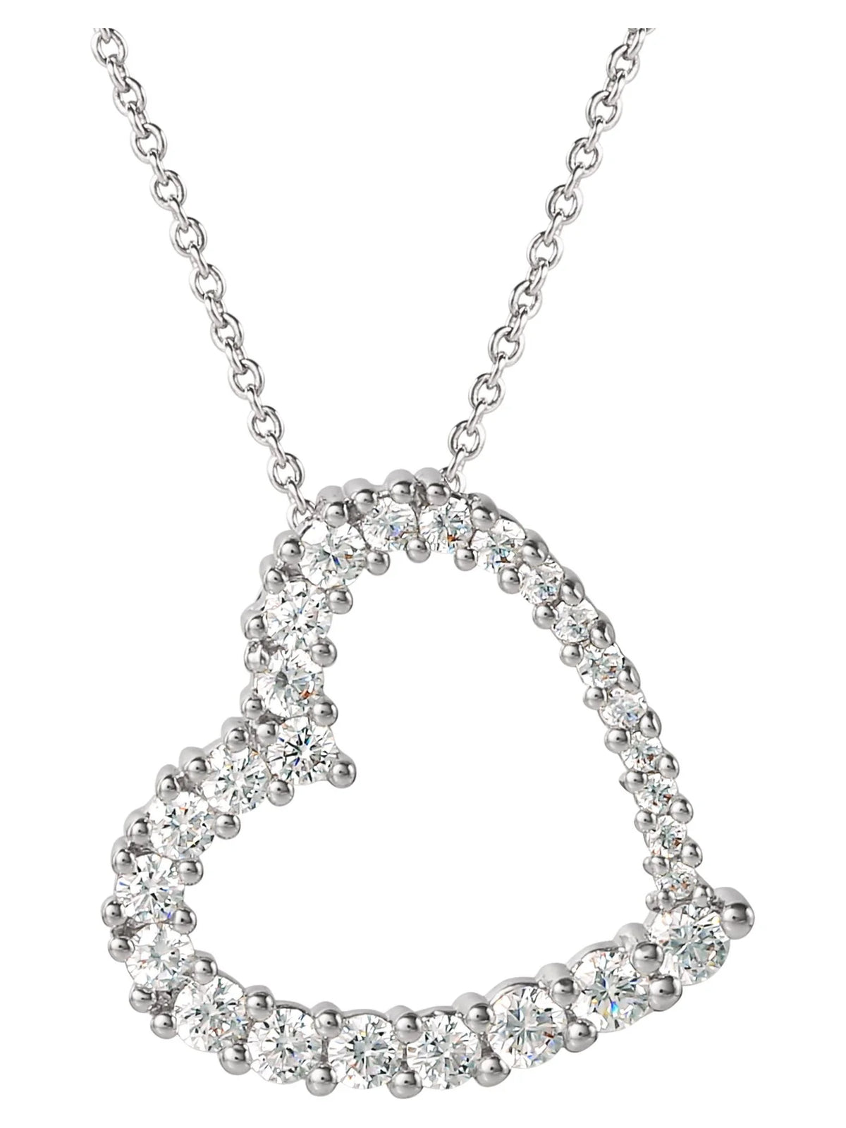 Fine, Women'S Silver Plated Cubic Zirconia Open Heart Pendant Necklace, 18"