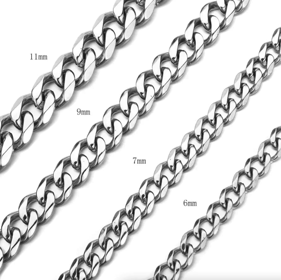 Stylish Stainless Steel Cuban Curb Chain Necklace for Men & Women - Available in 3/5/7/9/11mm Sizes