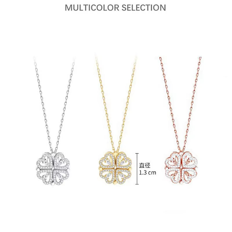 Heart-Shaped Four Leaf Clover Pendant Necklace - Zircon Clavicle Chain for Women, Perfect Gift for Love