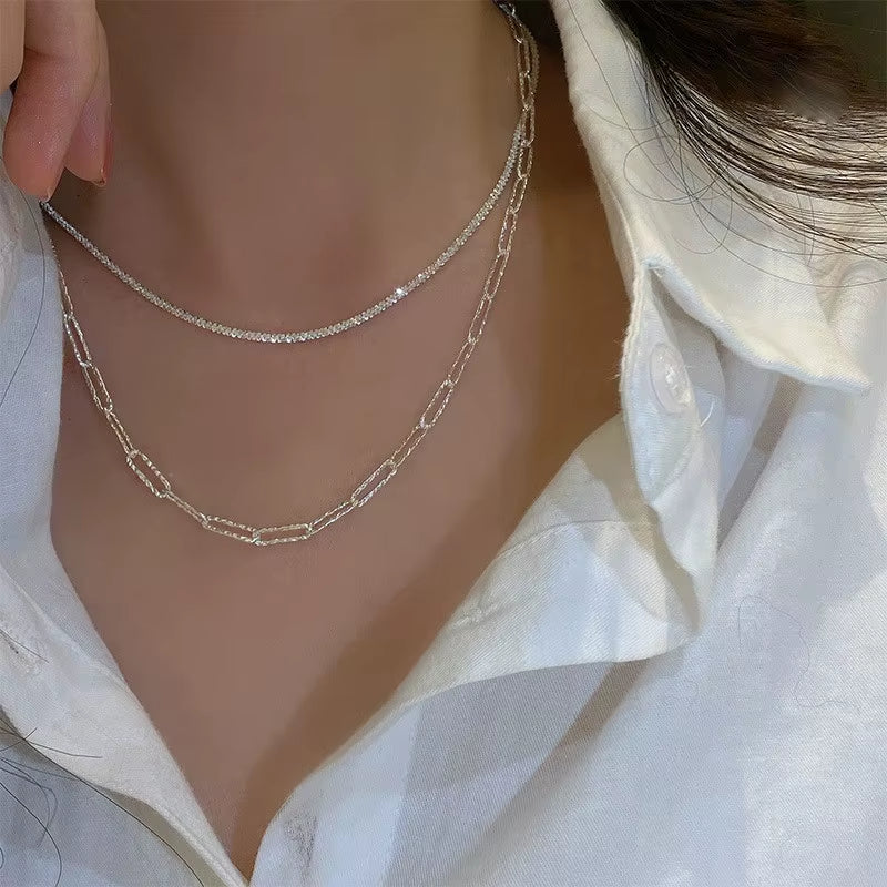 Elegant Silver Clavicle Choker Necklace - Sparkling Fashion Jewelry for Women, Perfect for Weddings and Parties