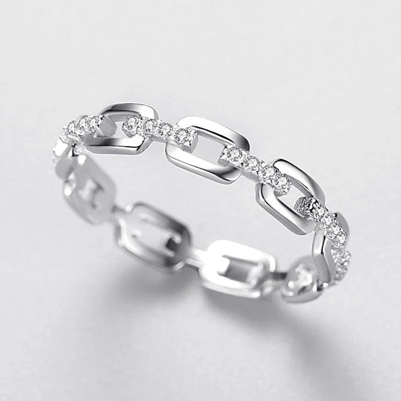 Stylish Sterling Silver Hip Hop Chain Rings with Sparkling Cubic Zirconia