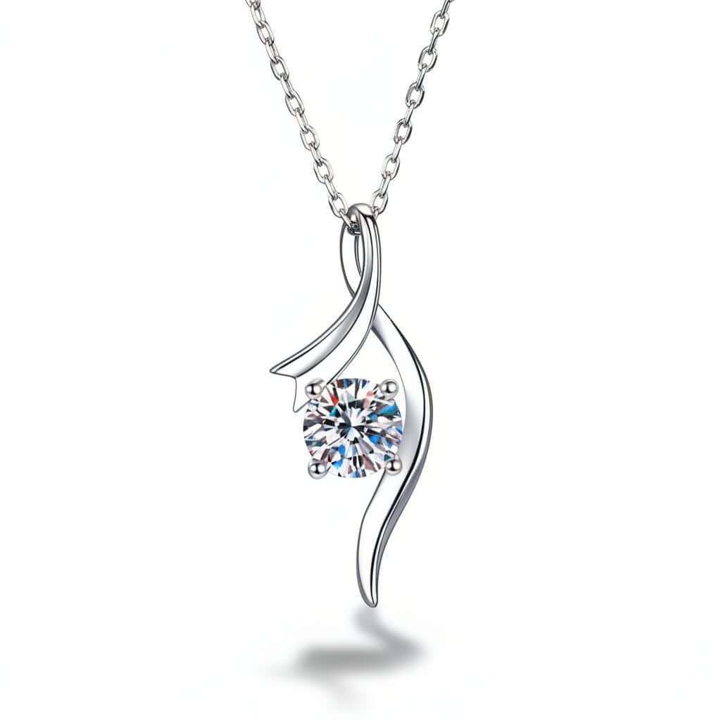 Stunning 1 Carat Moissanite Diamond Necklace in 925 Sterling Silver - Elegant Four-Prong Pendant