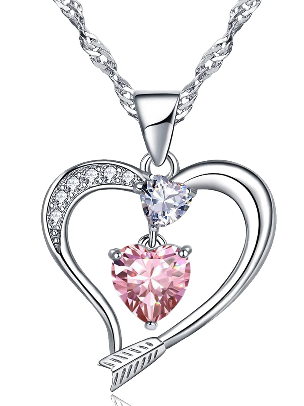18K White Gold Plated Love Arrow Birthstone Pendant Necklace Women Jewelry