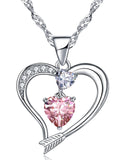 18K White Gold Plated Love Arrow Birthstone Pendant Necklace Women Jewelry