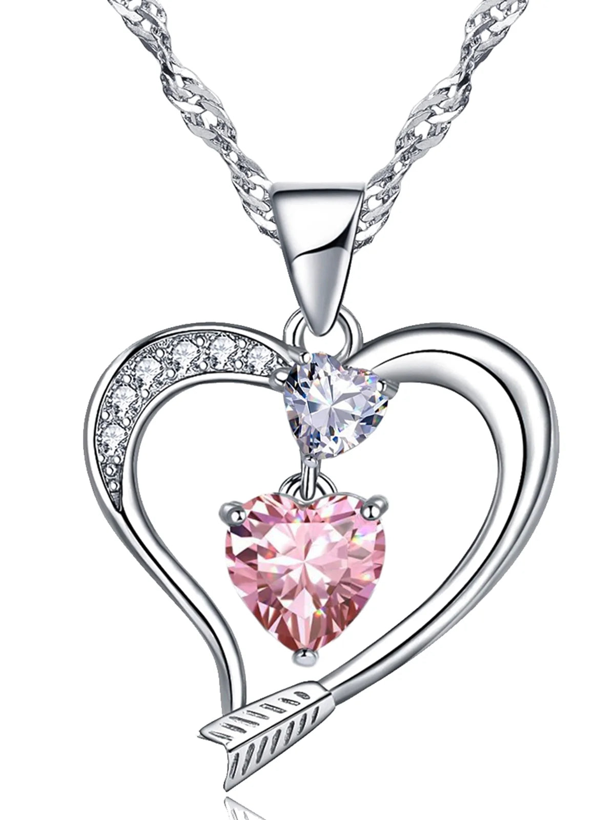 18K White Gold Plated Love Arrow Birthstone Pendant Necklace Women Jewelry