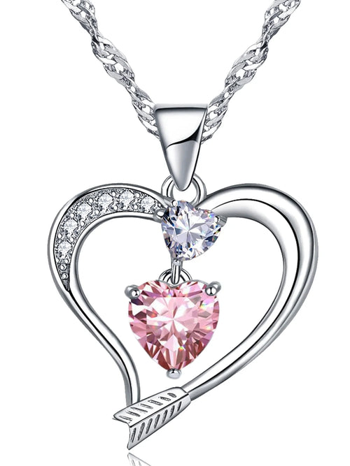 18K White Gold Plated Love Arrow Birthstone Pendant Necklace Women Jewelry