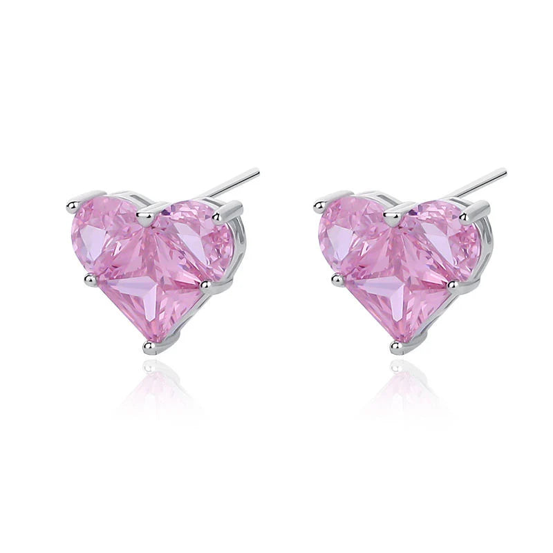 Elegant White Gold Pink Heart Earrings - A Touch of Romance