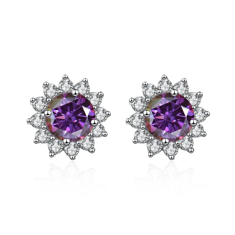 Stunning 1CT Moissanite Sunflower Stud Earrings in 925 Sterling Silver - D Color VVS1 Wedding Jewelry Gift for Her