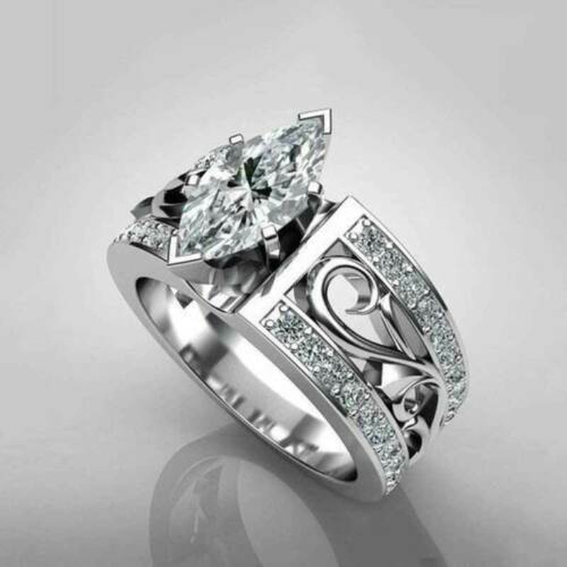 Wedding Engagement 925 Stamped Marquise Cut Simulated Sapphire Ring Sizes 6-10