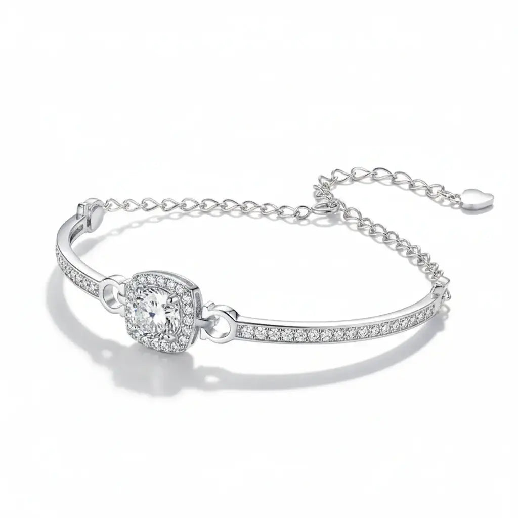 Stunning 1 Carat Moissanite Square Bag Bracelet in 925 Sterling Silver