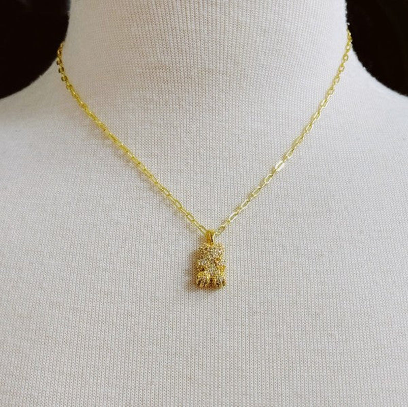 Sparkling Teddy Bear Pendant Necklace - Dazzling Bling Accessory